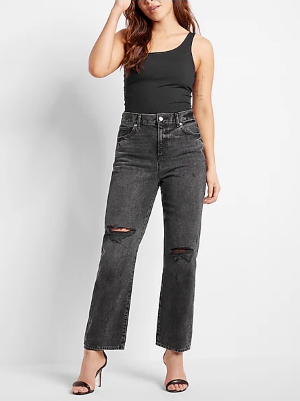 NWT Express High Waisted Ripped Straight Ankle Denim Size 6 Rigid Cotton Jeans